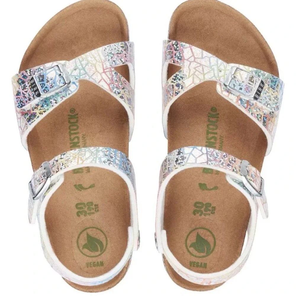 Birkenstock Kids Iridescent Holographic Glitter Sandals - size 34
